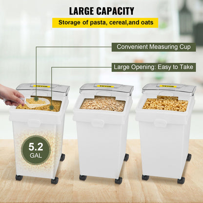 VEVOR Ingredient Bin, 5.2 Gallon / 20 L Capacity Ingredient Storage Bin, 3 Pcs/Set,