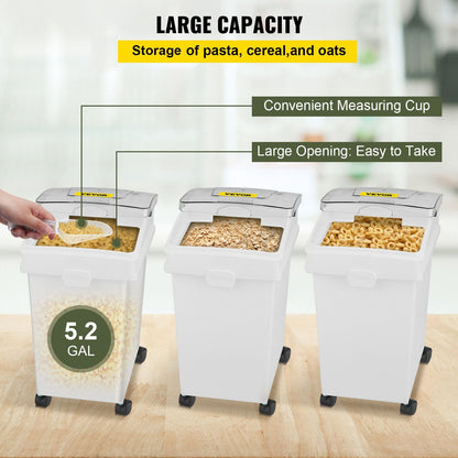 Ingredient Storage Bins with Wheels, 20L Capacity, Set of 3 with Scoop & Lid
