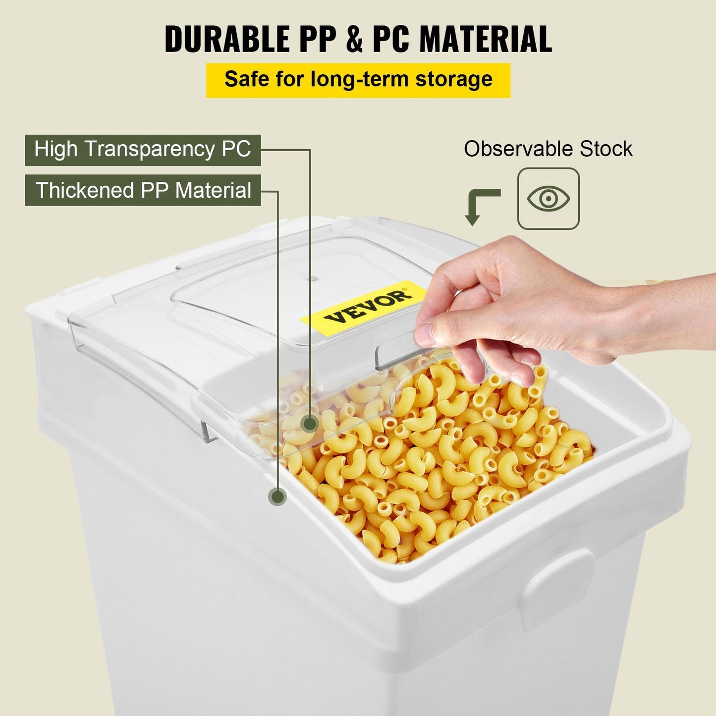 Ingredient Storage Bins with Wheels, 20L Capacity, Set of 3 with Scoop & Lid