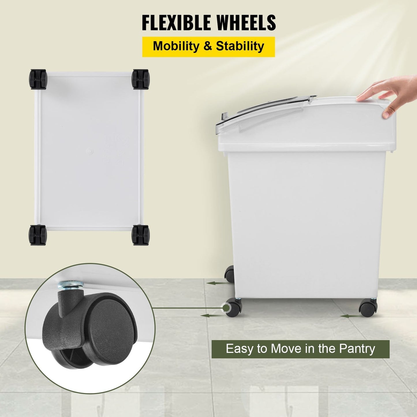 Ingredient Storage Bins with Wheels, 20L Capacity, Set of 3 with Scoop & Lid