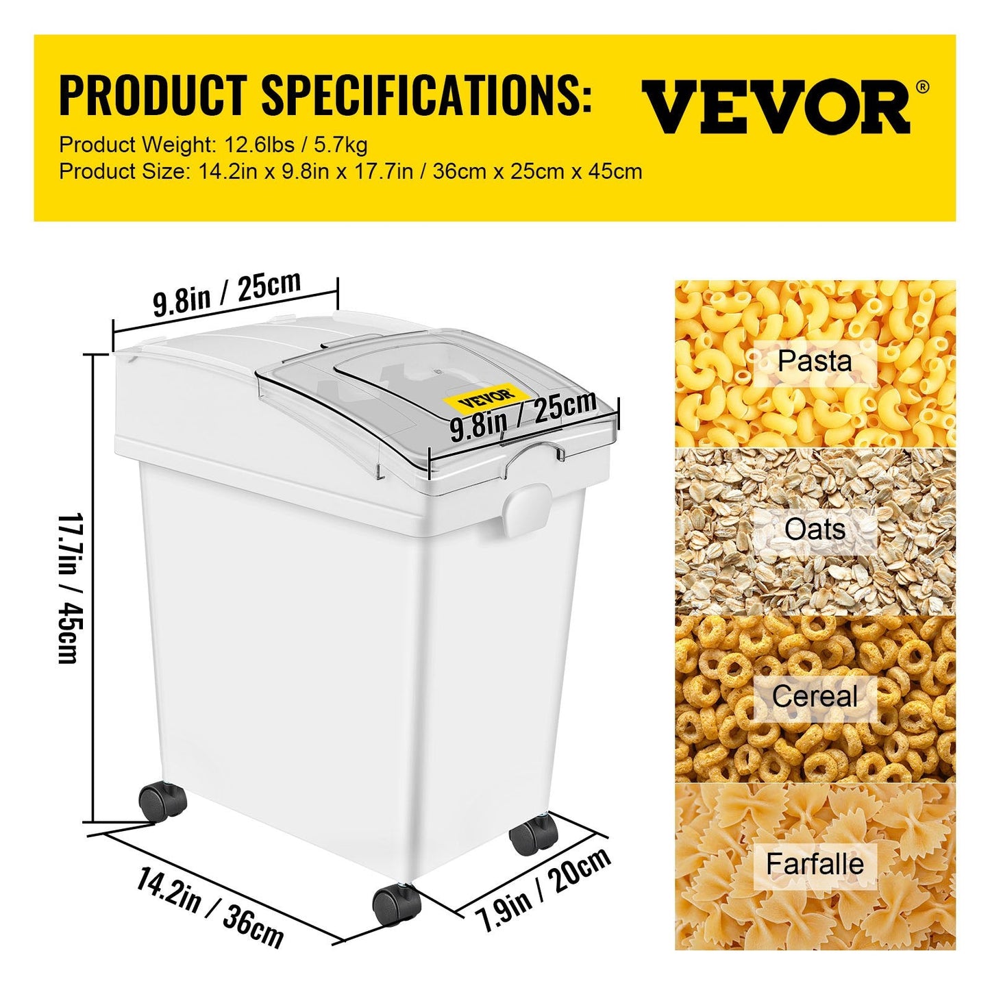 Ingredient Storage Bins with Wheels, 20L Capacity, Set of 3 with Scoop & Lid