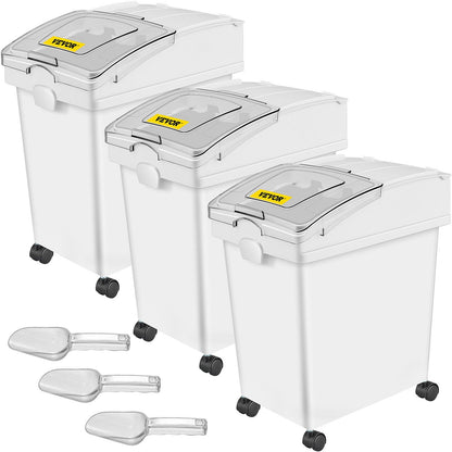 Ingredient Storage Bins with Wheels, 20L Capacity, Set of 3 with Scoop & Lid