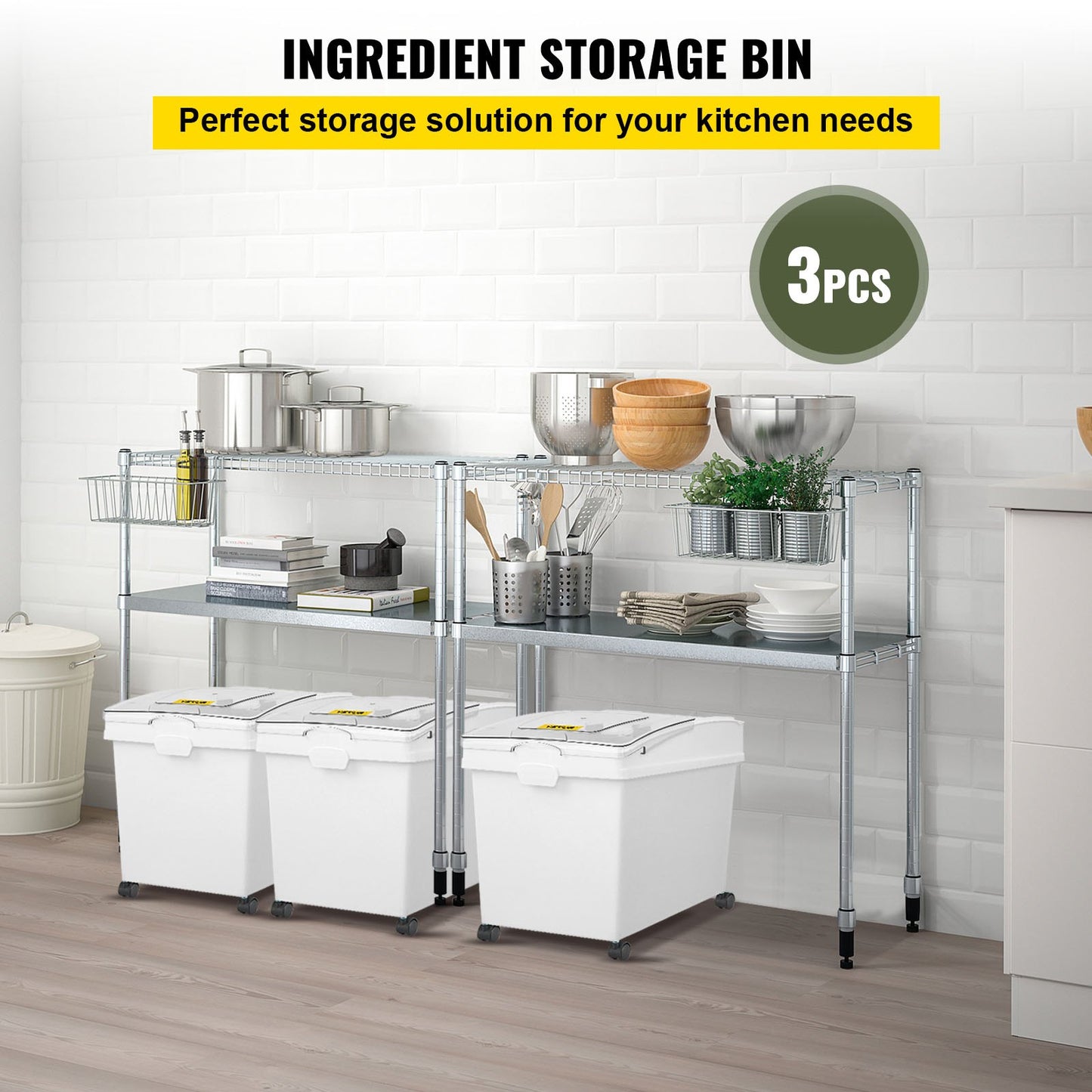 VEVOR Ingredient Bin, 10.5 Gallons Capacity Ingredient Storage Bin, PP Material