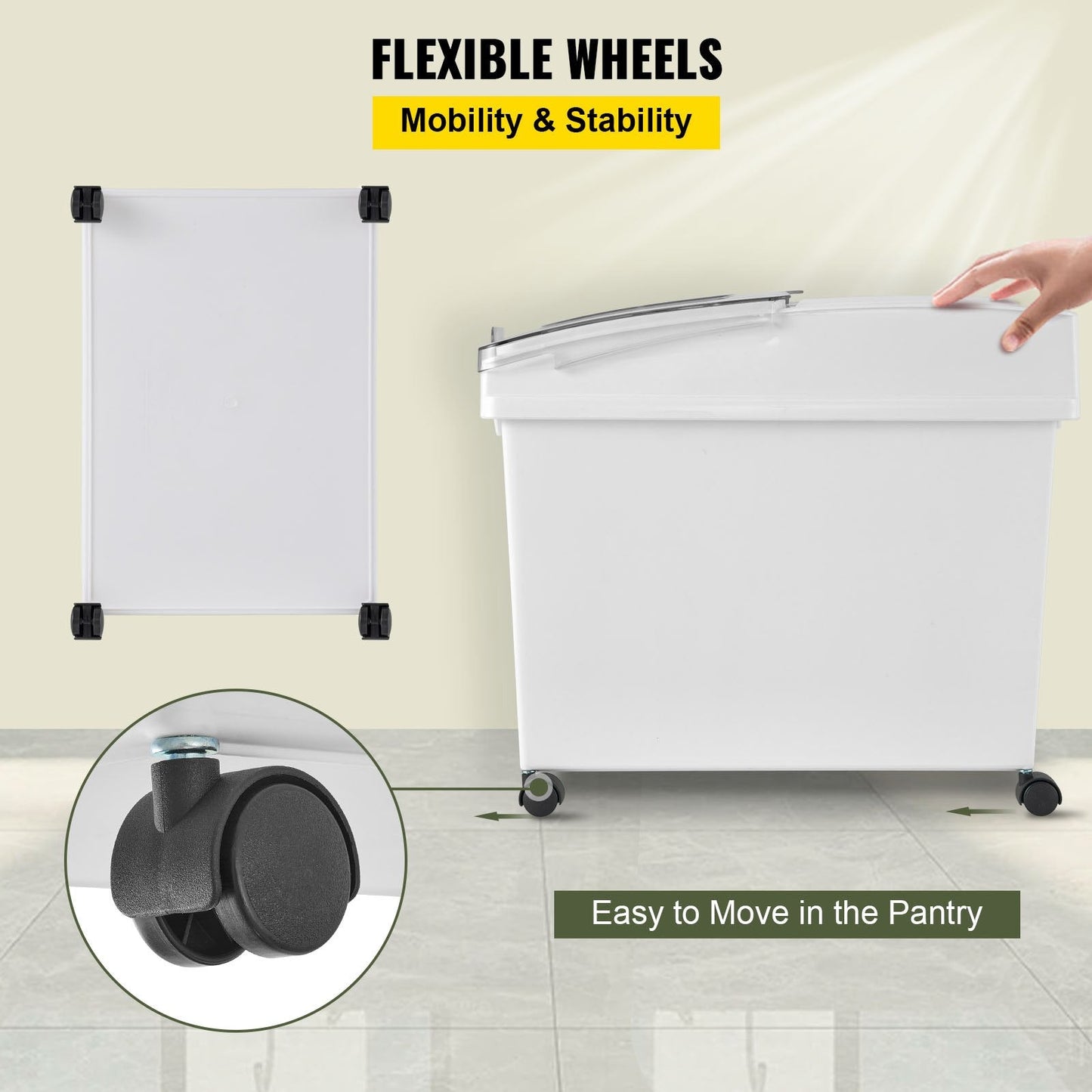 Ingredient Storage Bin Set, 3-Piece, 120L Capacity, with Wheels and Scoop