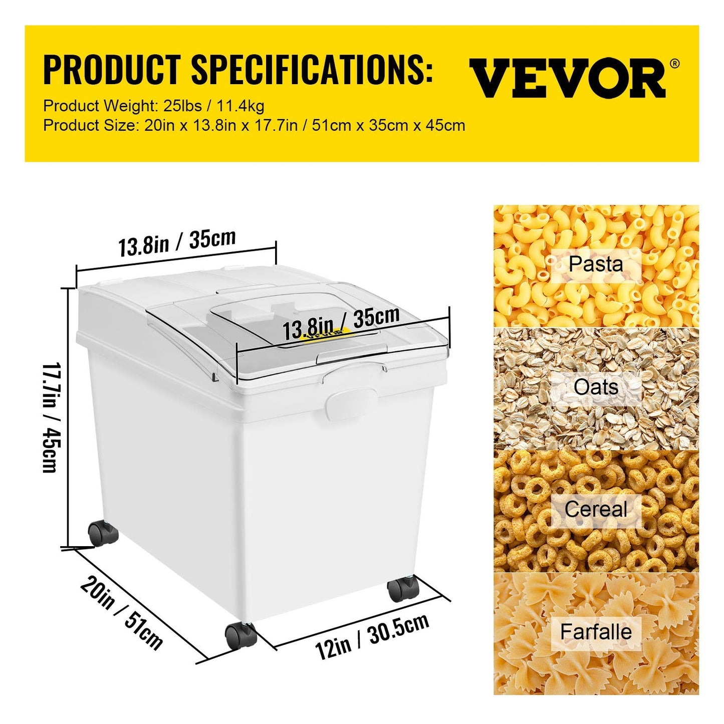 Ingredient Storage Bin Set, 3-Piece, 120L Capacity, with Wheels and Scoop