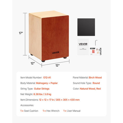 Cajon Box Drum Wooden Percussion Instrument with Guitar Strings Birch Wood