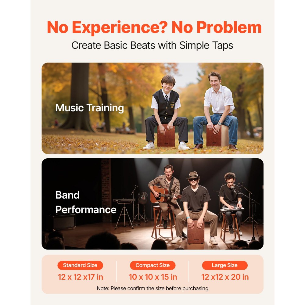 Cajon Box Drum Birch Wood Compact Percussion Instrument with Snare Wires