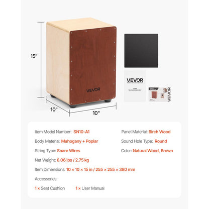 Cajon Box Drum Birch Wood Compact Percussion Instrument with Snare Wires