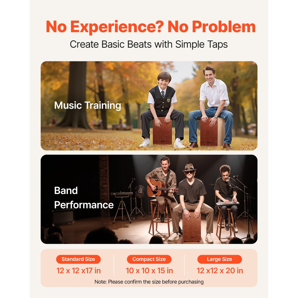 Large Cajon Box Drum Birch Wood Percussion Instrument with Snare Wires