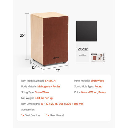 Large Cajon Box Drum Birch Wood Percussion Instrument with Snare Wires