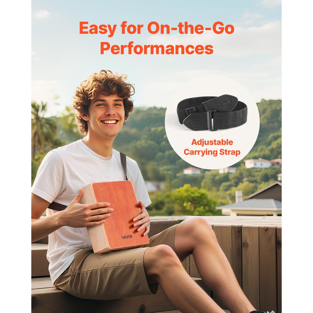 Cajon Box Drum Wood Percussion Instrument with Guitar Strings Travel Bag