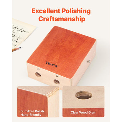 Cajon Box Drum Wood Percussion Instrument with Guitar Strings Travel Bag