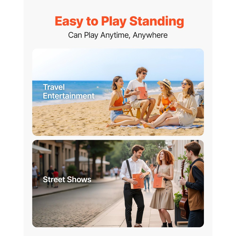 Cajon Box Drum Wood Percussion Instrument with Guitar Strings Travel Bag