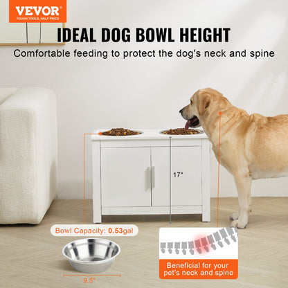 Pet Feeding Station with 2 Stainless Steel Bowls, Elevated Dog Bowls with Storage, Dog Food Storage and Feeder Station with Storage Cabinet, Pet Toy Storage Organizer, for Dogs, Modern