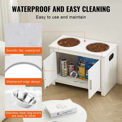 Pet Feeding Station with 2 Stainless Steel Bowls, Elevated Dog Bowls with Storage, Dog Food Storage and Feeder Station with Storage Cabinet, Pet Toy Storage Organizer, for Dogs, Modern