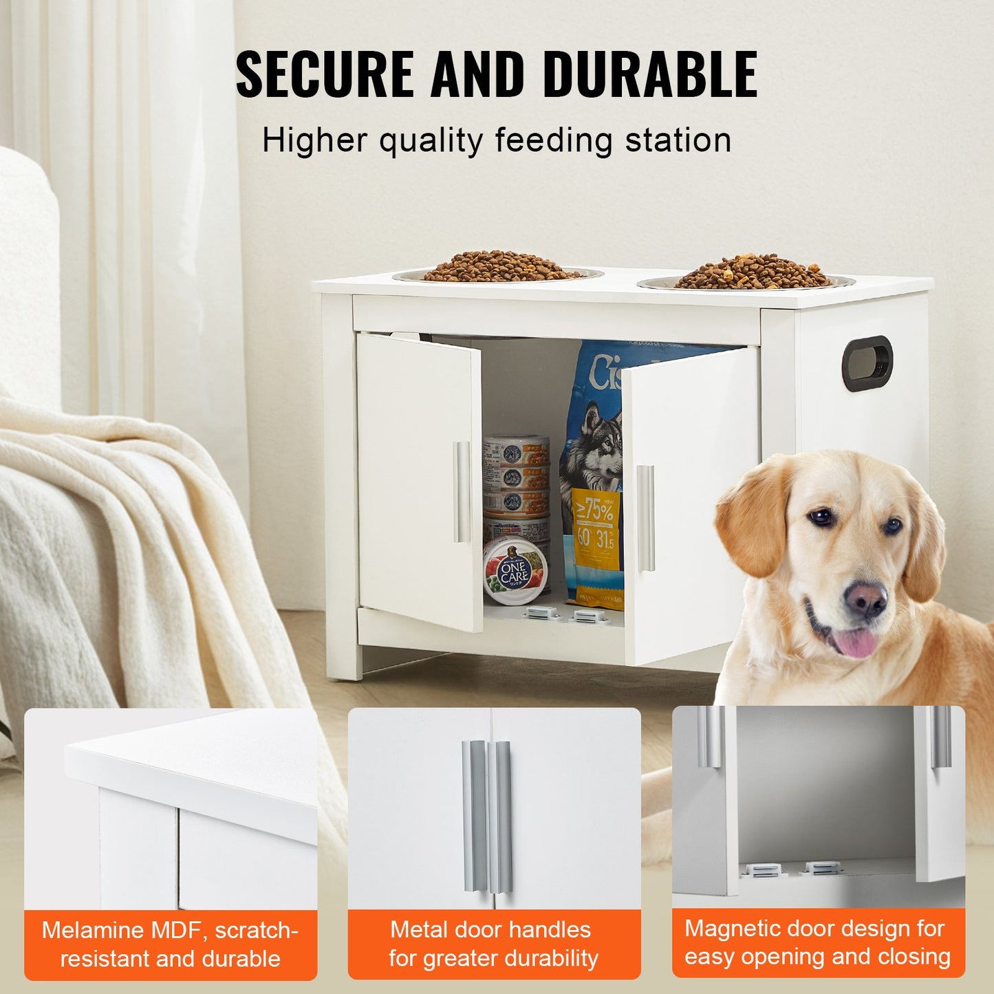 Pet Feeding Station with 2 Stainless Steel Bowls, Elevated Dog Bowls with Storage, Dog Food Storage and Feeder Station with Storage Cabinet, Pet Toy Storage Organizer, for Dogs, Modern