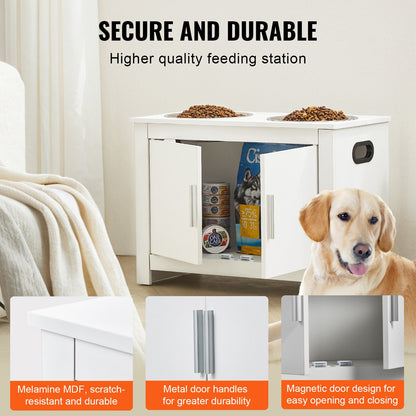 Pet Feeding Station with 2 Stainless Steel Bowls, Elevated Dog Bowls with Storage, Dog Food Storage and Feeder Station with Storage Cabinet, Pet Toy Storage Organizer, for Dogs, Modern