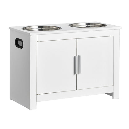 Pet Feeding Station with 2 Stainless Steel Bowls, Elevated Dog Bowls with Storage, Dog Food Storage and Feeder Station with Storage Cabinet, Pet Toy Storage Organizer, for Dogs, Modern