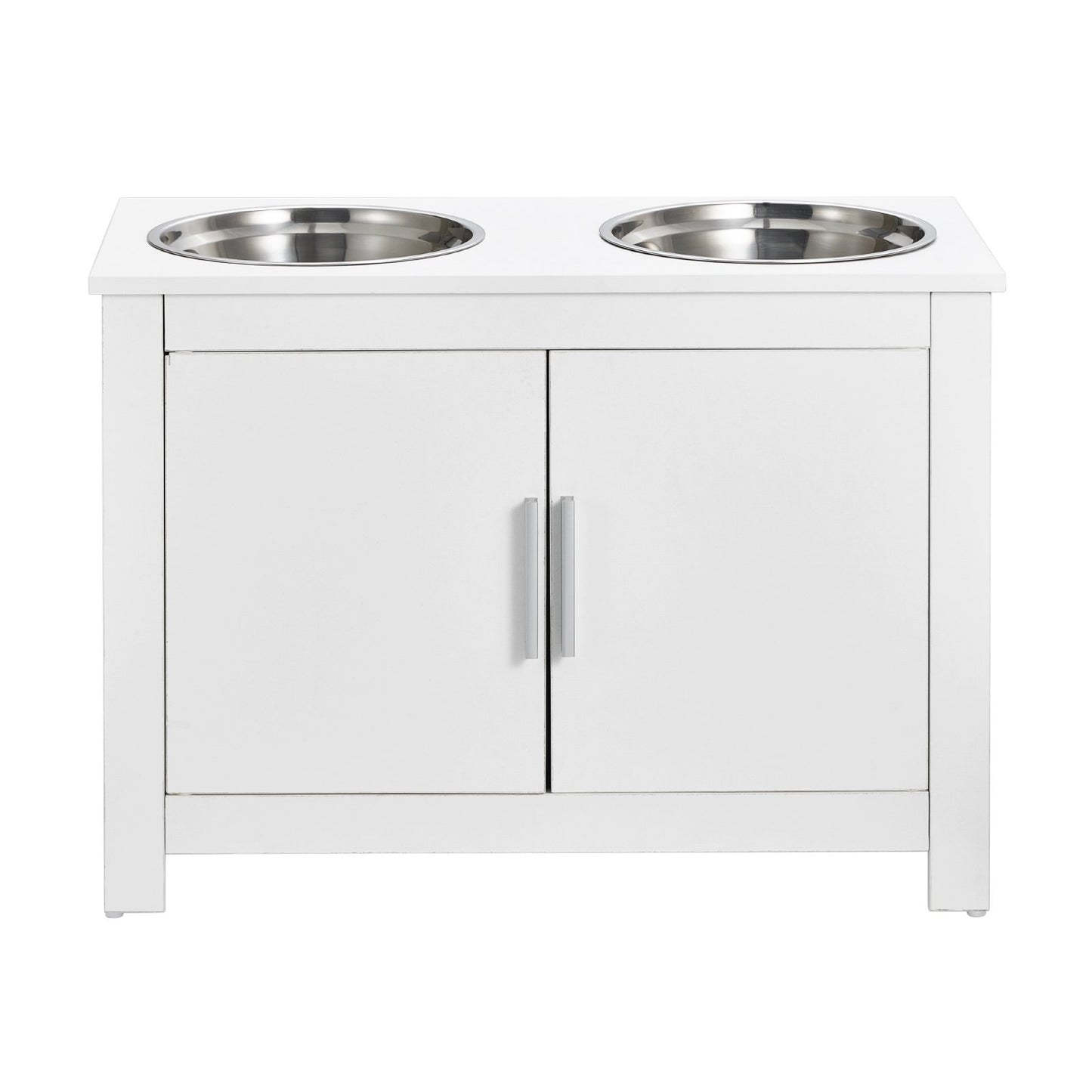 Pet Feeding Station with 2 Stainless Steel Bowls, Elevated Dog Bowls with Storage, Dog Food Storage and Feeder Station with Storage Cabinet, Pet Toy Storage Organizer, for Dogs, Modern