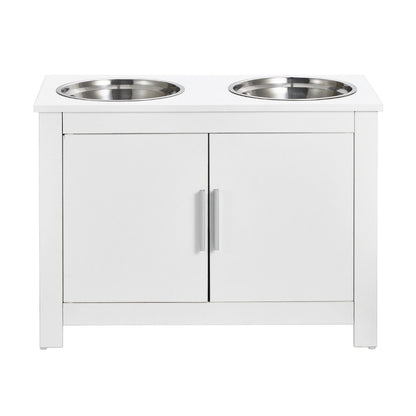 Pet Feeding Station with 2 Stainless Steel Bowls, Elevated Dog Bowls with Storage, Dog Food Storage and Feeder Station with Storage Cabinet, Pet Toy Storage Organizer, for Dogs, Modern