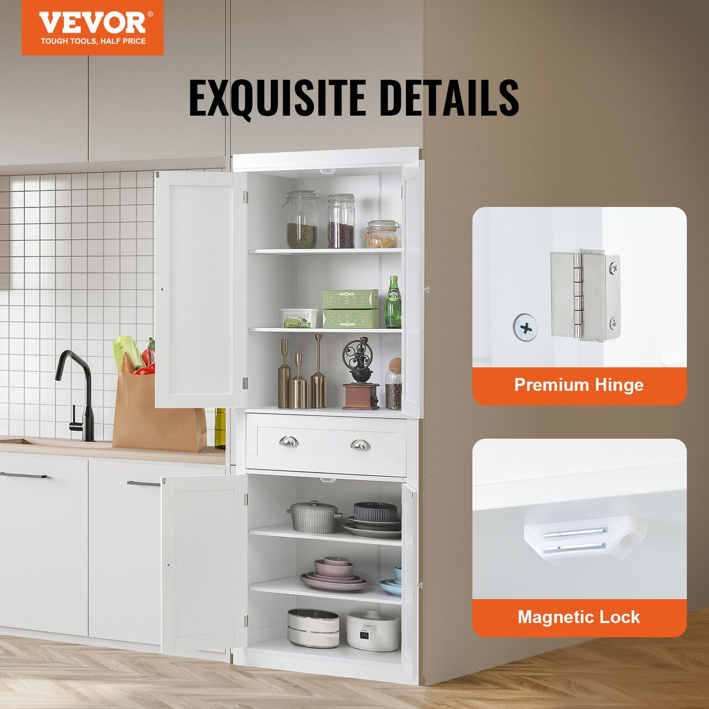VEVOR 183 cm Kitchen Pantry Storage Cabinet, Freestanding Utility Cabinets with