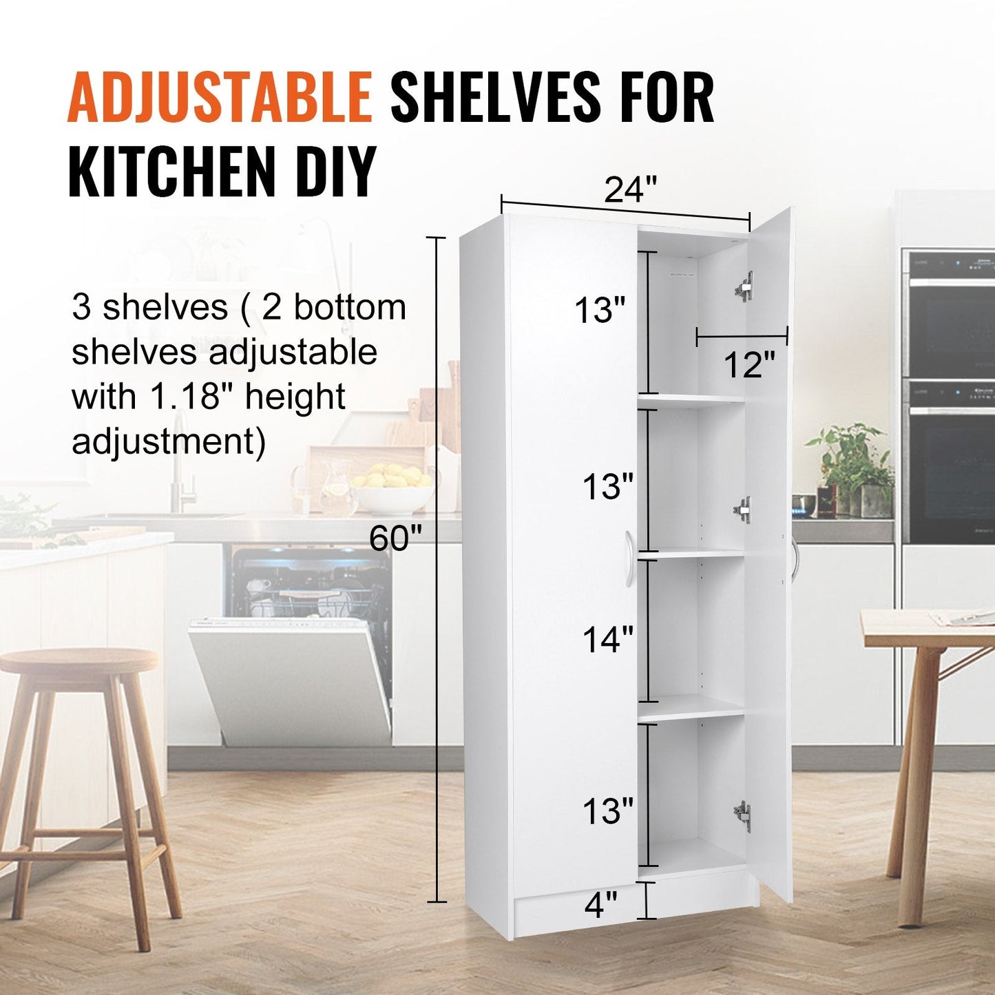 Tall Freestanding Pantry Cabinet with Adjustable Shelves for Kitchen Storage