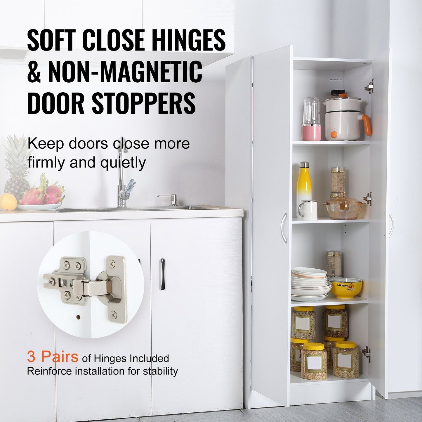 Tall Freestanding Pantry Cabinet with Adjustable Shelves for Kitchen Storage