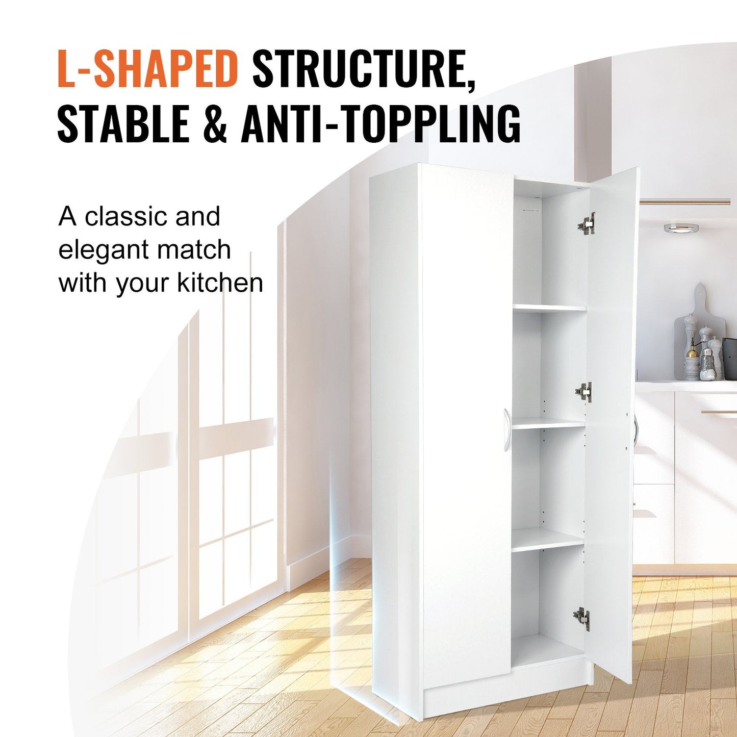 Tall Freestanding Pantry Cabinet with Adjustable Shelves for Kitchen Storage