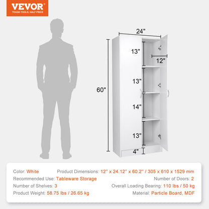 VEVOR Kitchen Pantry Cabinet, 60" Tall Food Pantry Storage Cabinet, 110LBS Freestanding