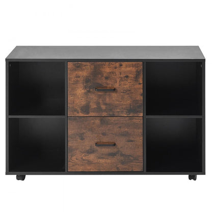 VEVOR 2 Drawer Wooden File Cabinet Mobile Filing Cabinet with Open Shelves Black