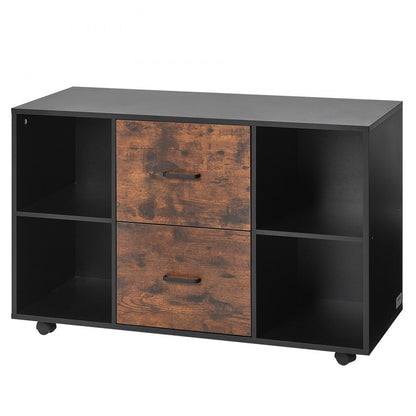 VEVOR 2 Drawer Wooden File Cabinet Mobile Filing Cabinet with Open Shelves Black