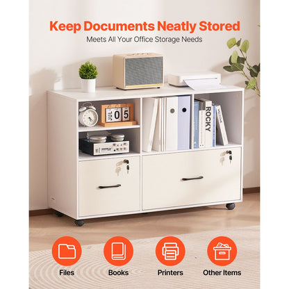 VEVOR 2 Drawer Wooden File Cabinet Mobile Filing Cabinet with Adjustable Shelves