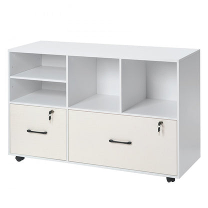 VEVOR 2 Drawer Wooden File Cabinet Mobile Filing Cabinet with Adjustable Shelves