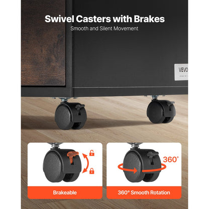 VEVOR Wood File Cabinet Lockable Mobile Filing Cabinet Open Shelves Rustic Brown