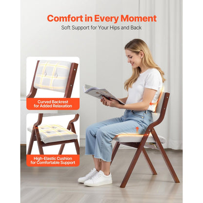 Wooden Folding Chairs with Padded Cushion and Wooden Frame White Set of 2