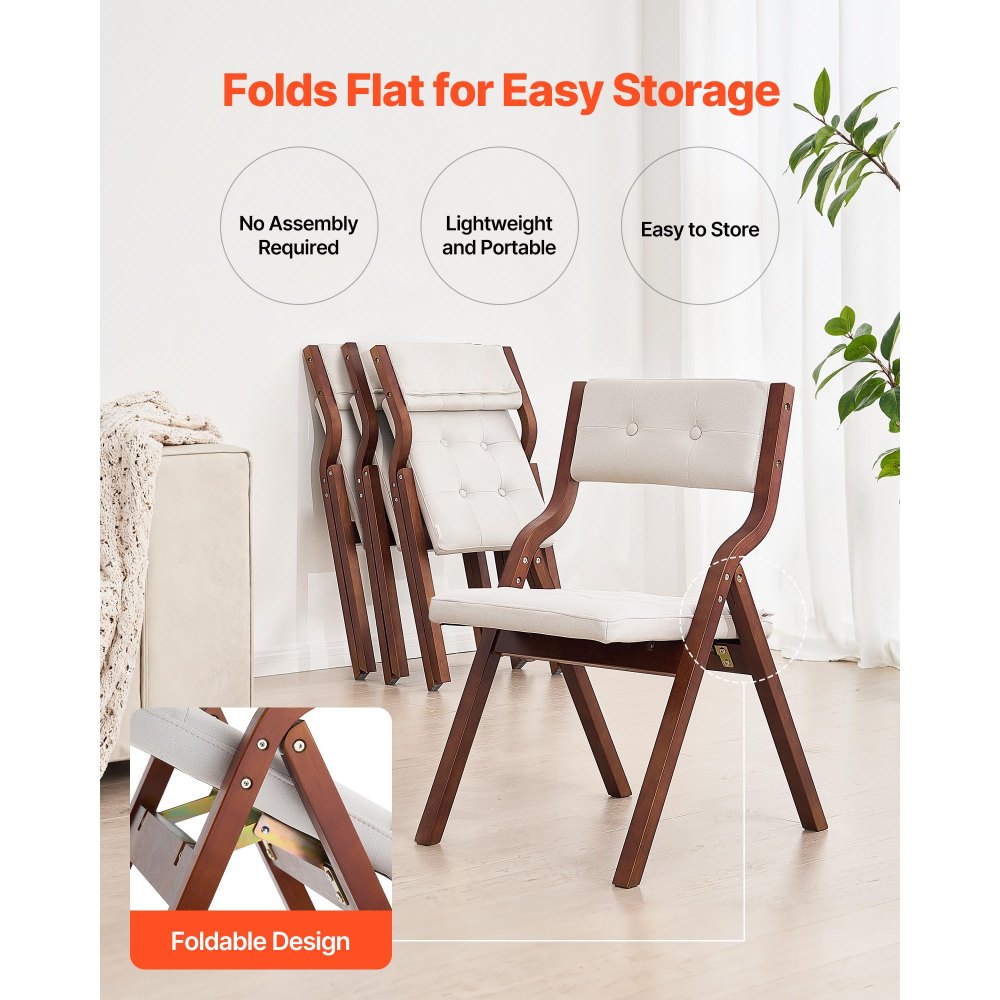 Wooden Folding Chairs with Padded Cushion and Wooden Frame White Set of 2