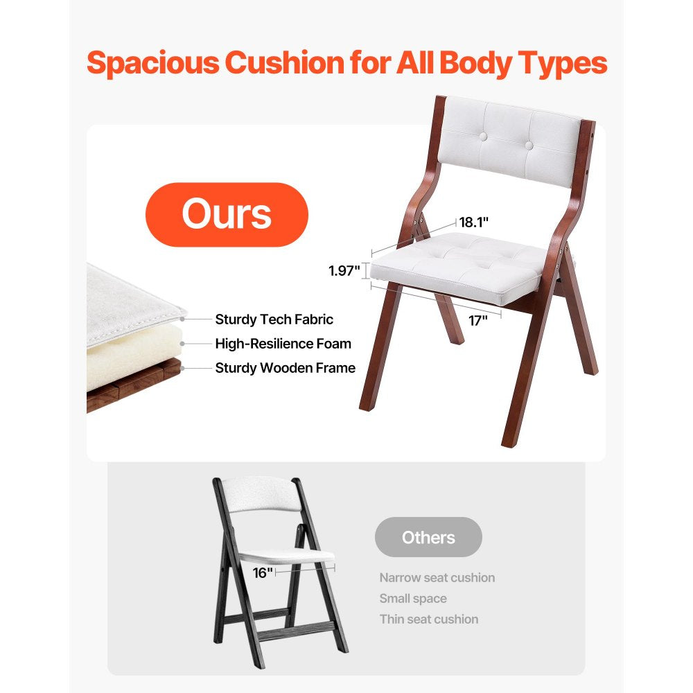 Wooden Folding Chairs with Padded Cushion and Wooden Frame White Set of 2