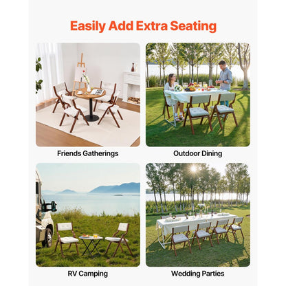 Wooden Folding Chairs with Padded Cushion and Wooden Frame White Set of 2