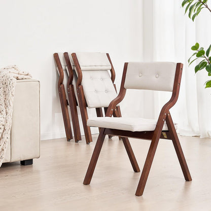 Wooden Folding Chairs with Padded Cushion and Wooden Frame White Set of 2