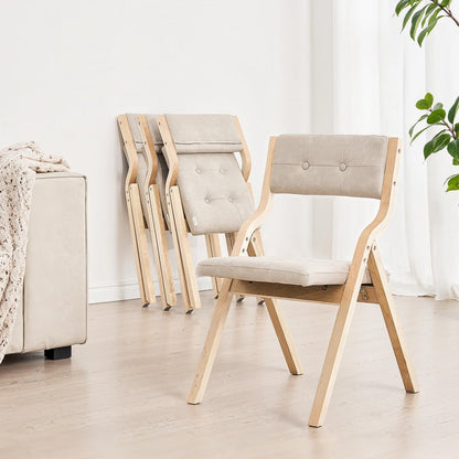Wooden Folding Chairs with Padded Cushion and Wooden Frame Beige Set of 4