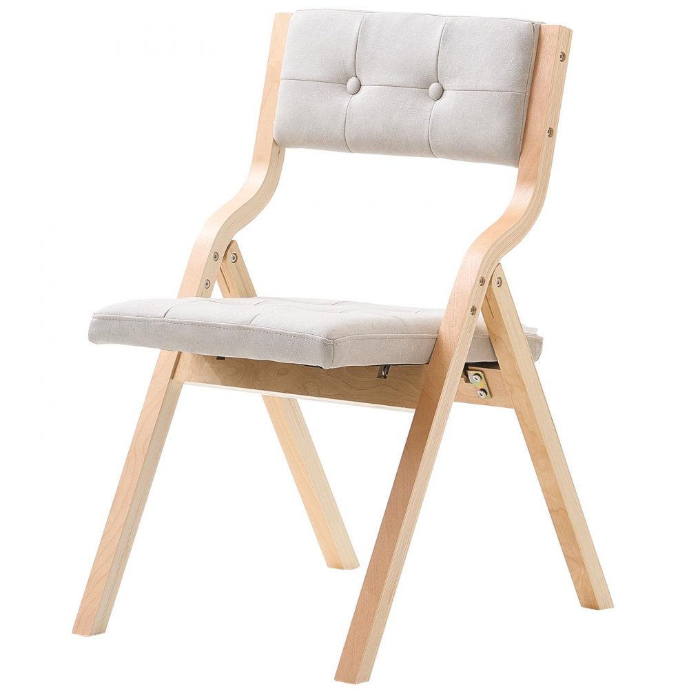 Wooden Folding Chairs with Padded Cushion and Wooden Frame Beige Set of 4