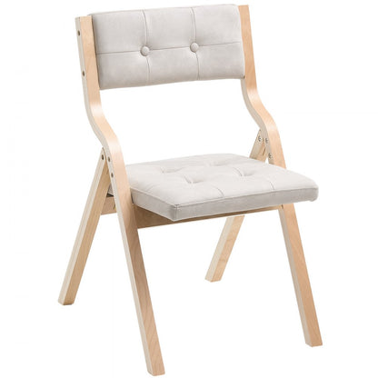 Wooden Folding Chairs with Padded Cushion and Wooden Frame Beige Set of 4