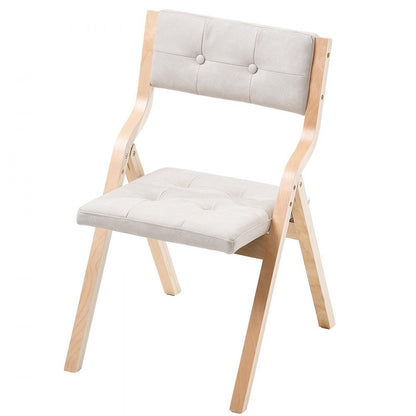 Wooden Folding Chairs with Padded Cushion and Wooden Frame Beige Set of 2