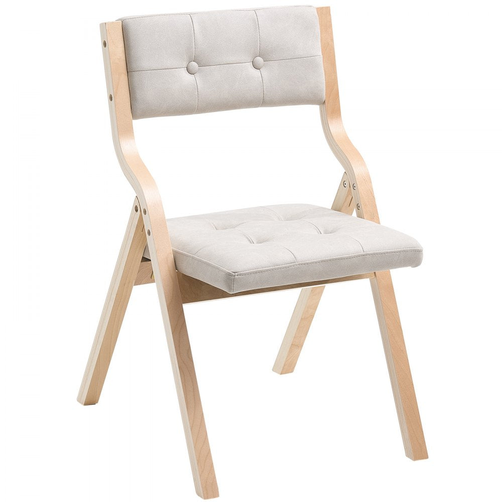 Wooden Folding Chairs with Padded Cushion and Wooden Frame Beige Set of 2