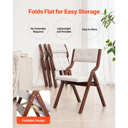 Wooden Folding Chairs with Padded Cushion and Wooden Frame White Set of 4