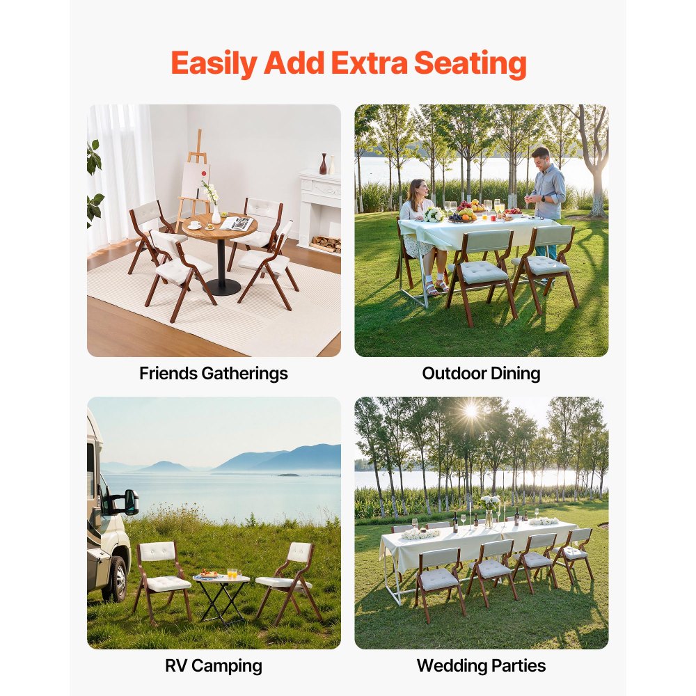 Wooden Folding Chairs with Padded Cushion and Wooden Frame White Set of 4