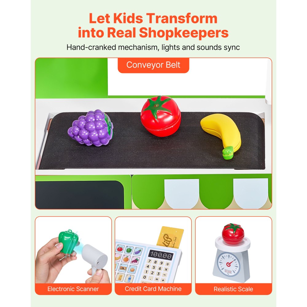 Kids Grocery Store Playset Wooden Play Market Stand with Cash Register