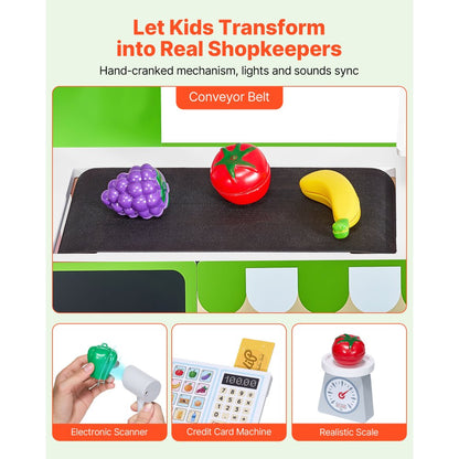 Kids Grocery Store Playset Wooden Play Market Stand with Cash Register