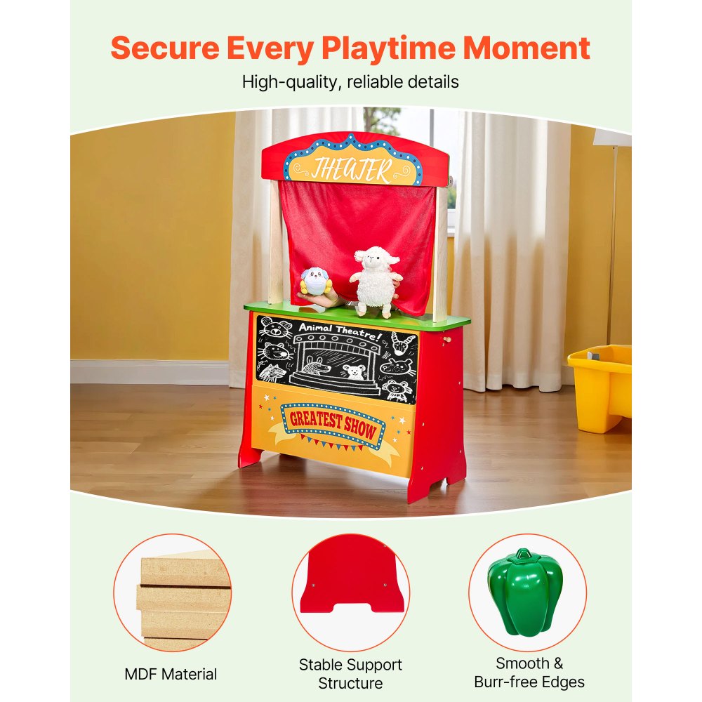 Wooden Puppet Theater 2-in-1 Reversible Play Store Kids Play Market Stand