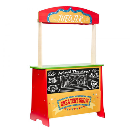 Wooden Puppet Theater 2-in-1 Reversible Play Store Kids Play Market Stand